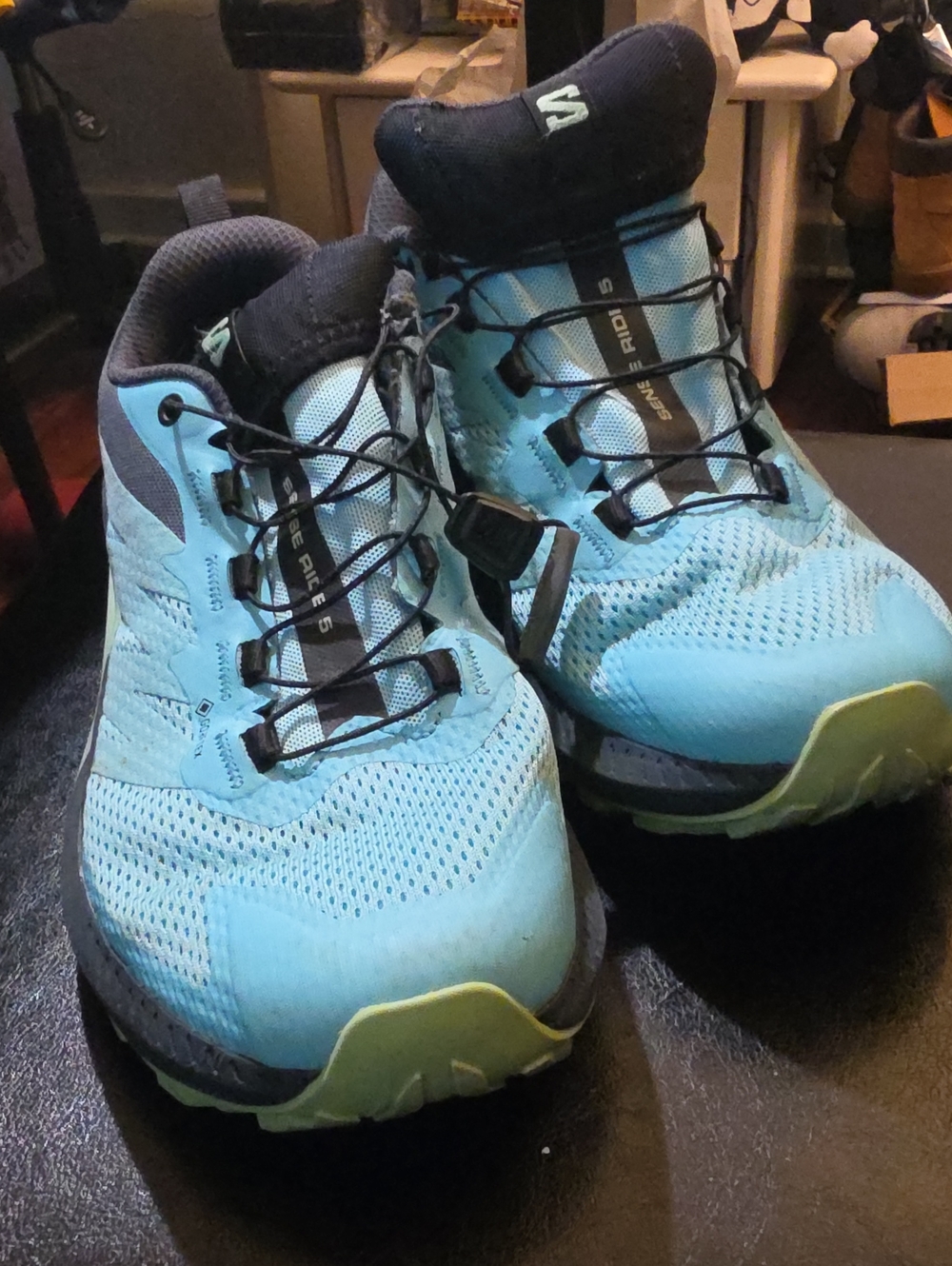 Salomon Women's Light Blue Trail Running Shoes with Lime Accents